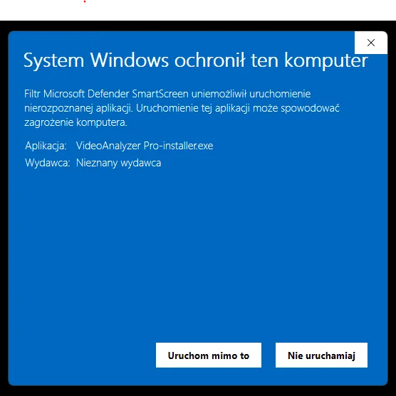 Ostrzeżenie Windows SmartScreen — krok 2